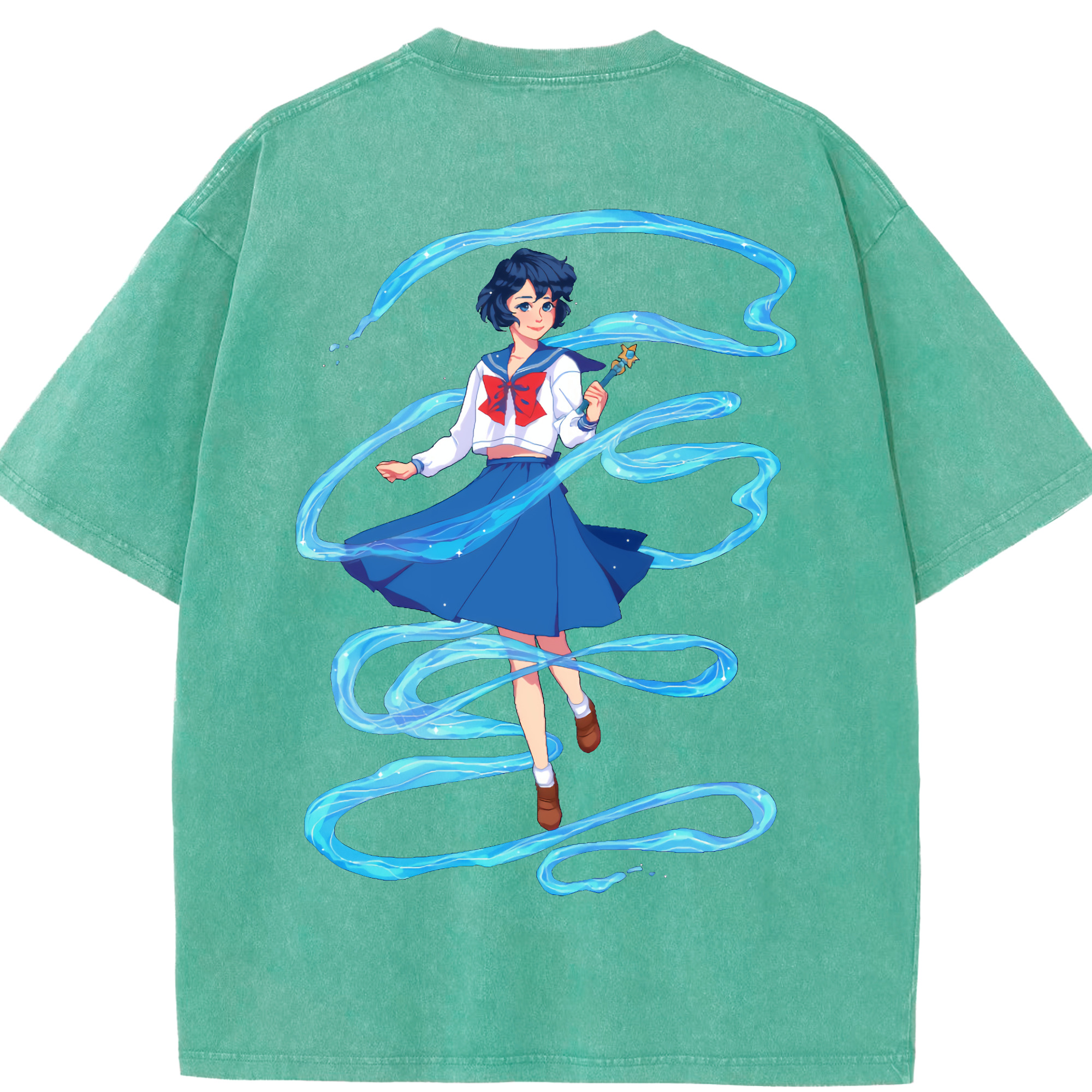 （画像用） 美少女戦士セーラームーン 水野 亜美 みずの あみ Sailor Moon Mizuno Ami 綿100% ヴィンテージ風 半袖Tシャツ（背面プリント）